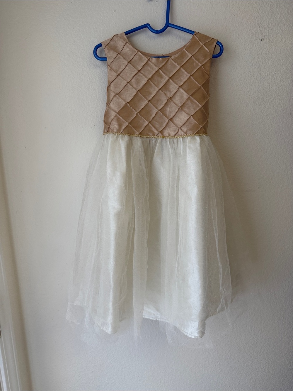marmellata Gold and Cream Tulle-Overlay Party Dress